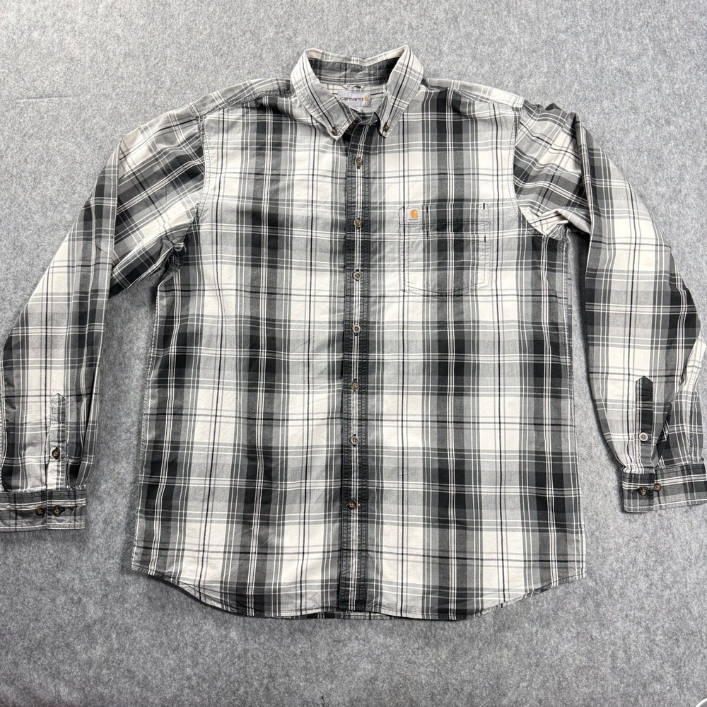 Carhartt Mens XL Tall Relaxed Fit Plaid‎ Button Down Shirt Logo Patch